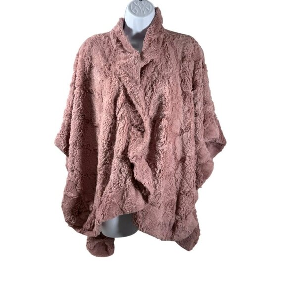 J Francis Dusty Rose Faux Fur Shawl Cape Wrap Poncho Pop Star Style One Size - Picture 1 of 7